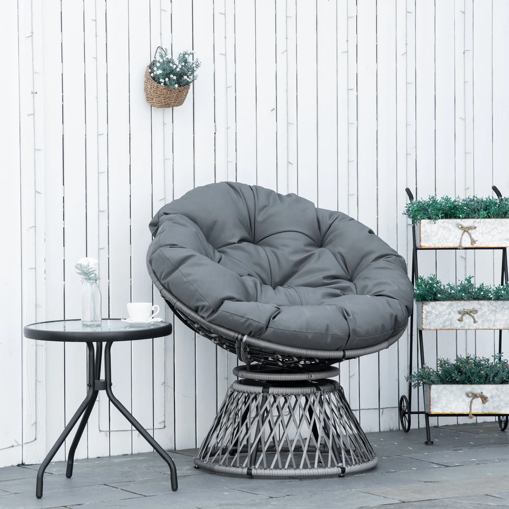 Lauko baldų komplektas "Outsunny" papasano fotelis Pintas fotelis fotelis su pagalvėle 360 laipsnių rotango pilkos spalvos W87 x D97 x H86 cm