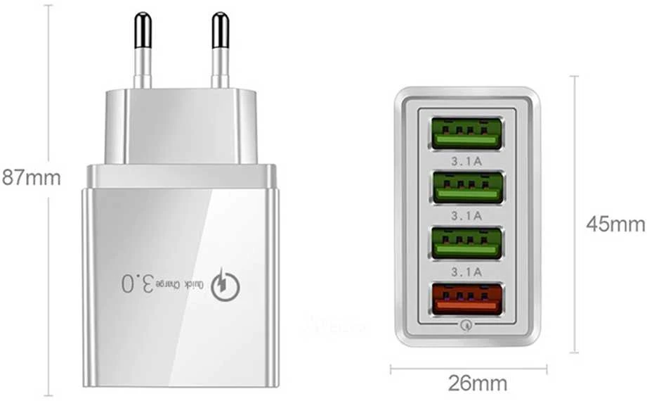Kroviklis su 4 USB jungtimis ir Quick Charge 3.0