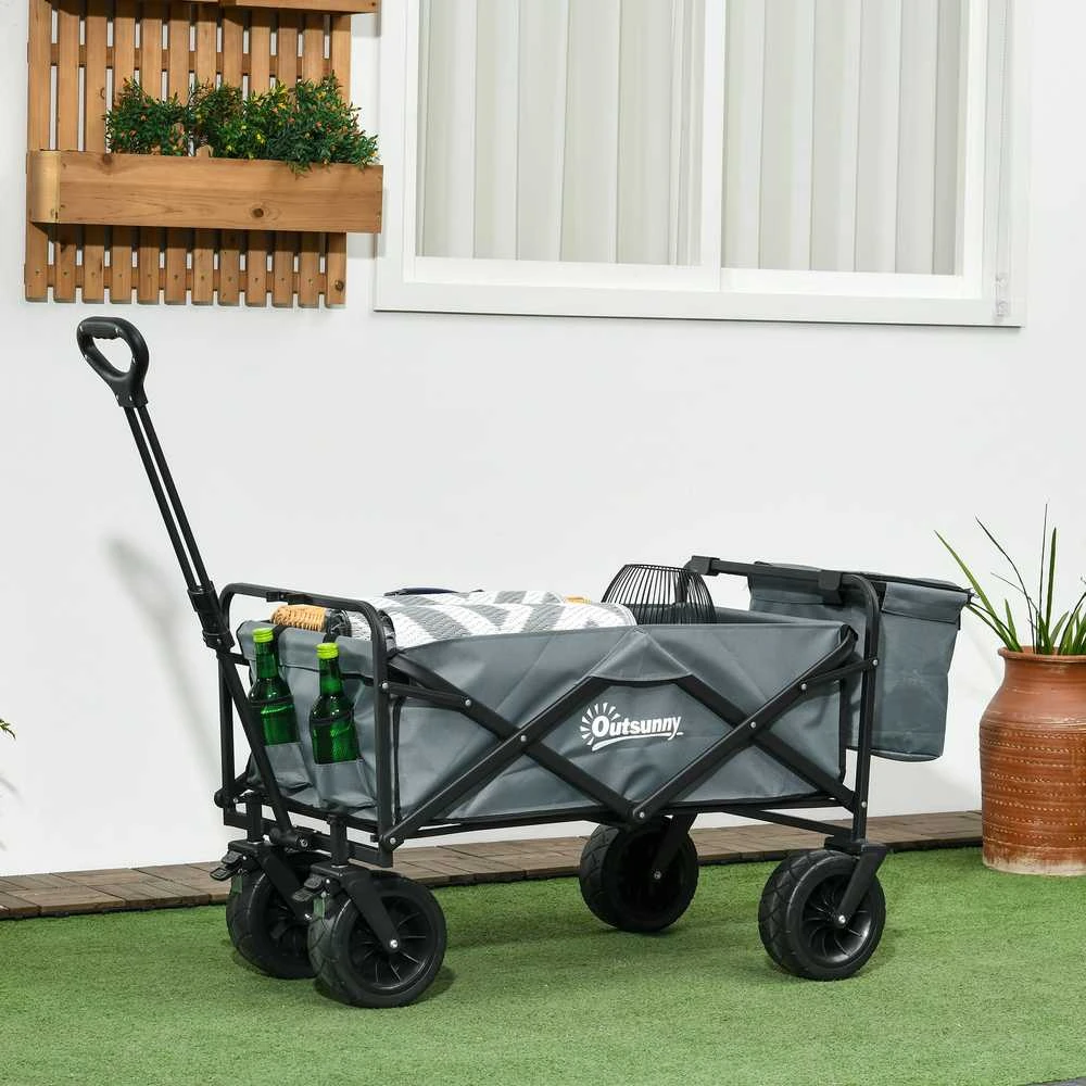 "Outsunny" rankinis vežimėlis Sulankstomas transportavimo vežimėlis su aušinimo krepšiu, paplūdimio vežimėlis su ištraukiama rankena, pakraunamas iki 120 kg