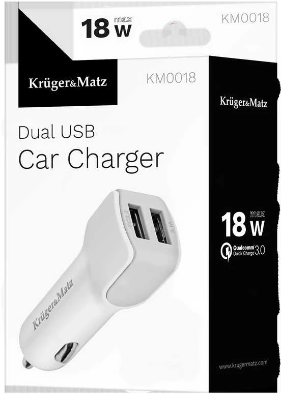 Kruger & Matz 2xUSB 2400 mA automobilinis įkroviklis