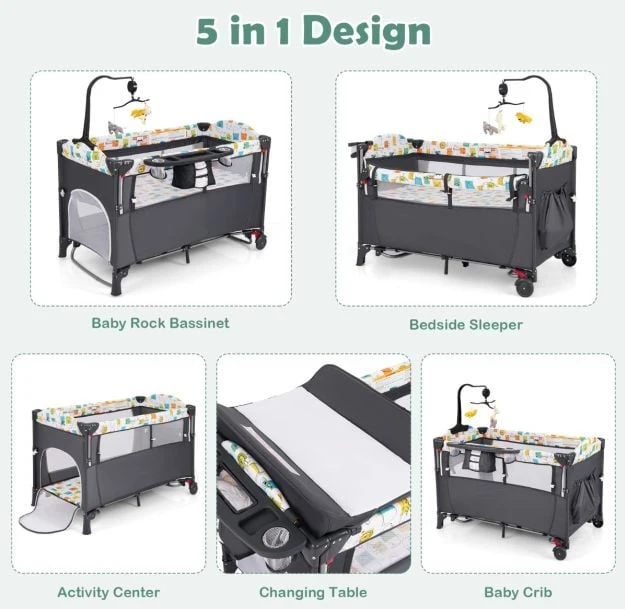 Kūdikio lovelė 5-in-1 pilka