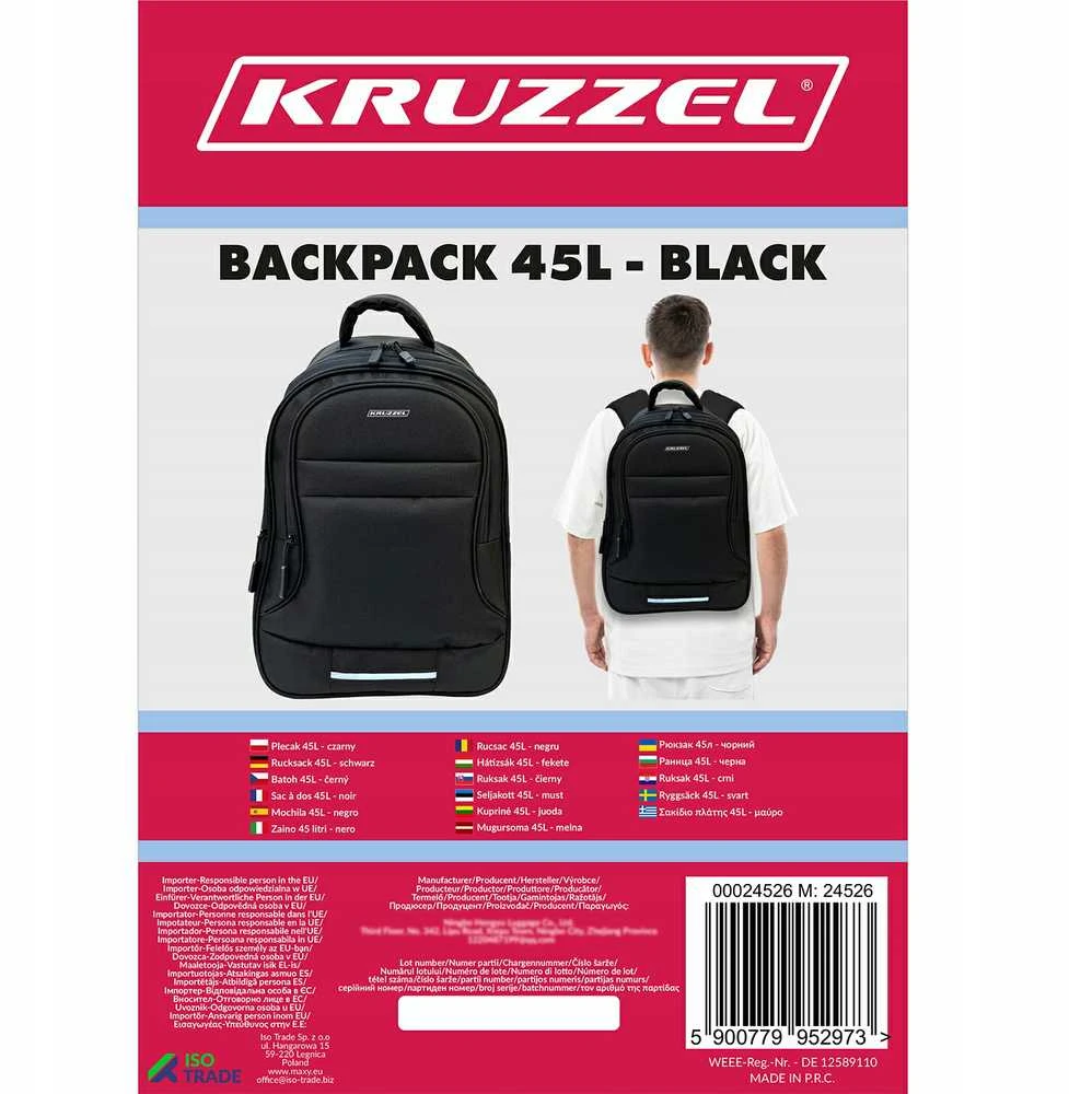45L Backpack - Juodas Kruzzel 24526