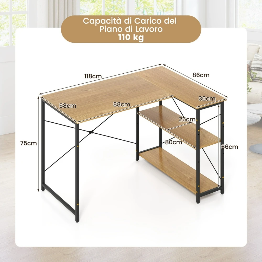 L formos kampinis stalas 118 x 86 x 74 cm