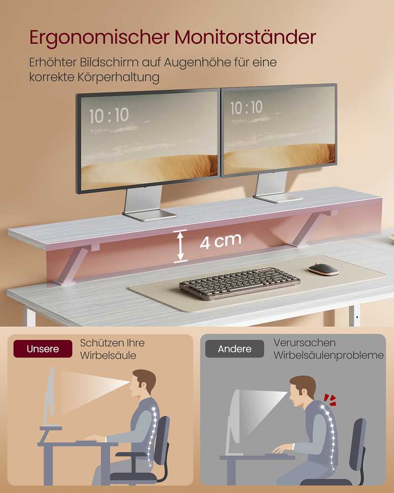 Songmics VASAGLE L formos stalas su 2 stalčiais ir monitoriaus stovu