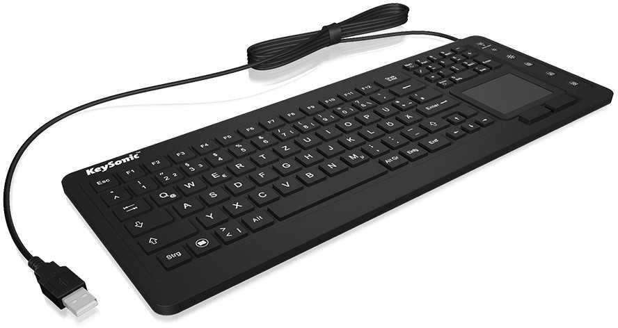 Icy Box KeySonic klaviatūra waterproof, touchpad, USB, industrial IP68, Juodas