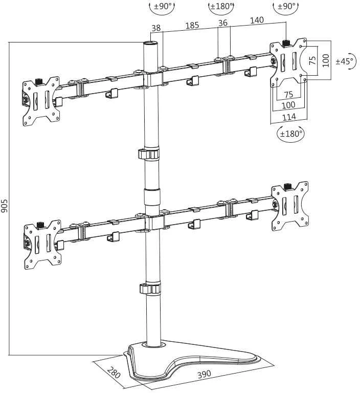 Logilink BP0046 Quad Monitorius stalinis stovas 13"-32" | Logilink | Stalinis laikiklis | BP0046 | 13-32" | Maksimalus svoris (talpa) Kiekvienos rankos keliamoji galia: Maks. 8kg kg | Juodas