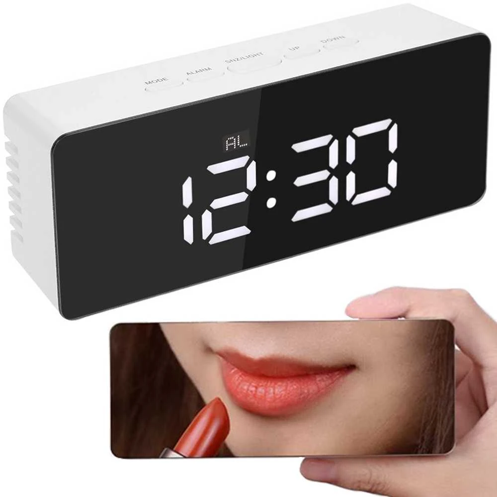 Laikrodis veidrodis su LCD ekranu ir temperatūros rodymu