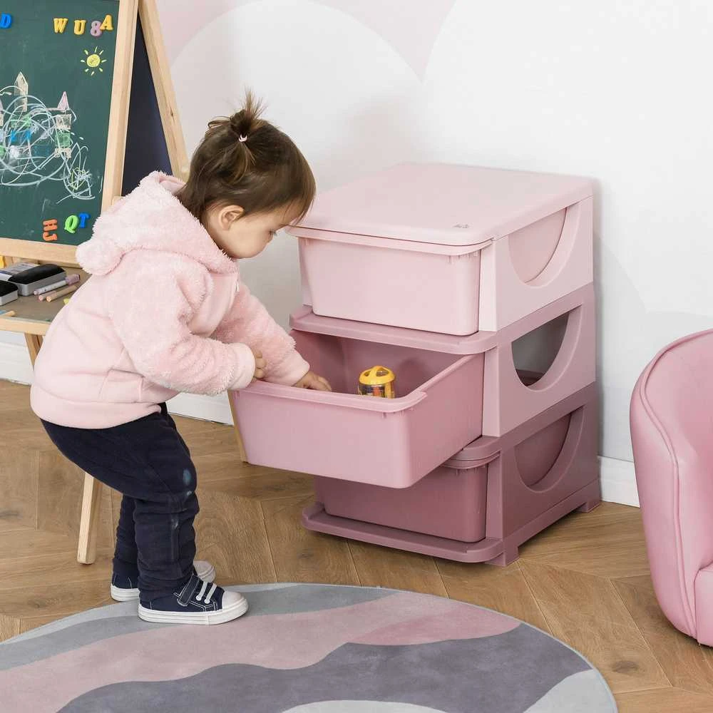 HOMCOM komoda su saugojimo dėžėmis, žaislų organizatorius, žaislų dėžė vaikų kambariui, 3-6 metams, rožinė, 37 x 37 x 56,5 cm