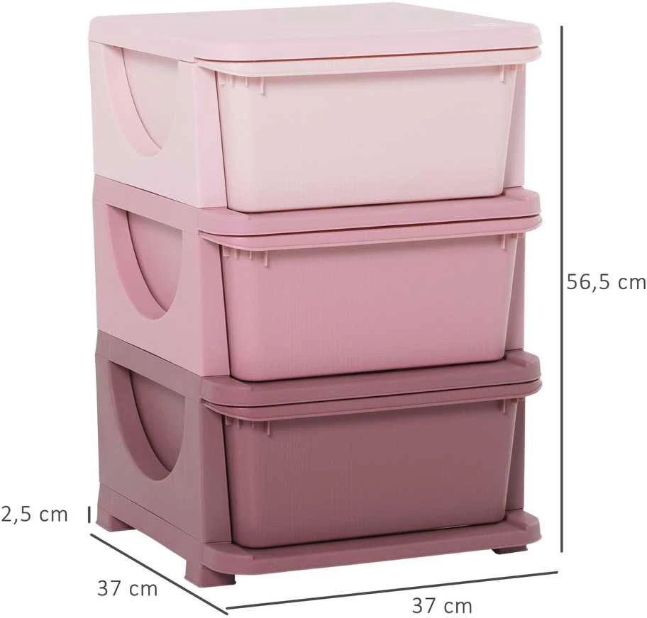 HOMCOM komoda su saugojimo dėžėmis, žaislų organizatorius, žaislų dėžė vaikų kambariui, 3-6 metams, rožinė, 37 x 37 x 56,5 cm