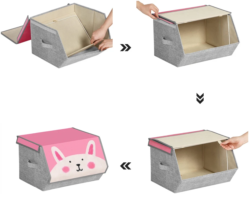 Songmics 3er Set Stoffboxen mit Deckel für Kinder