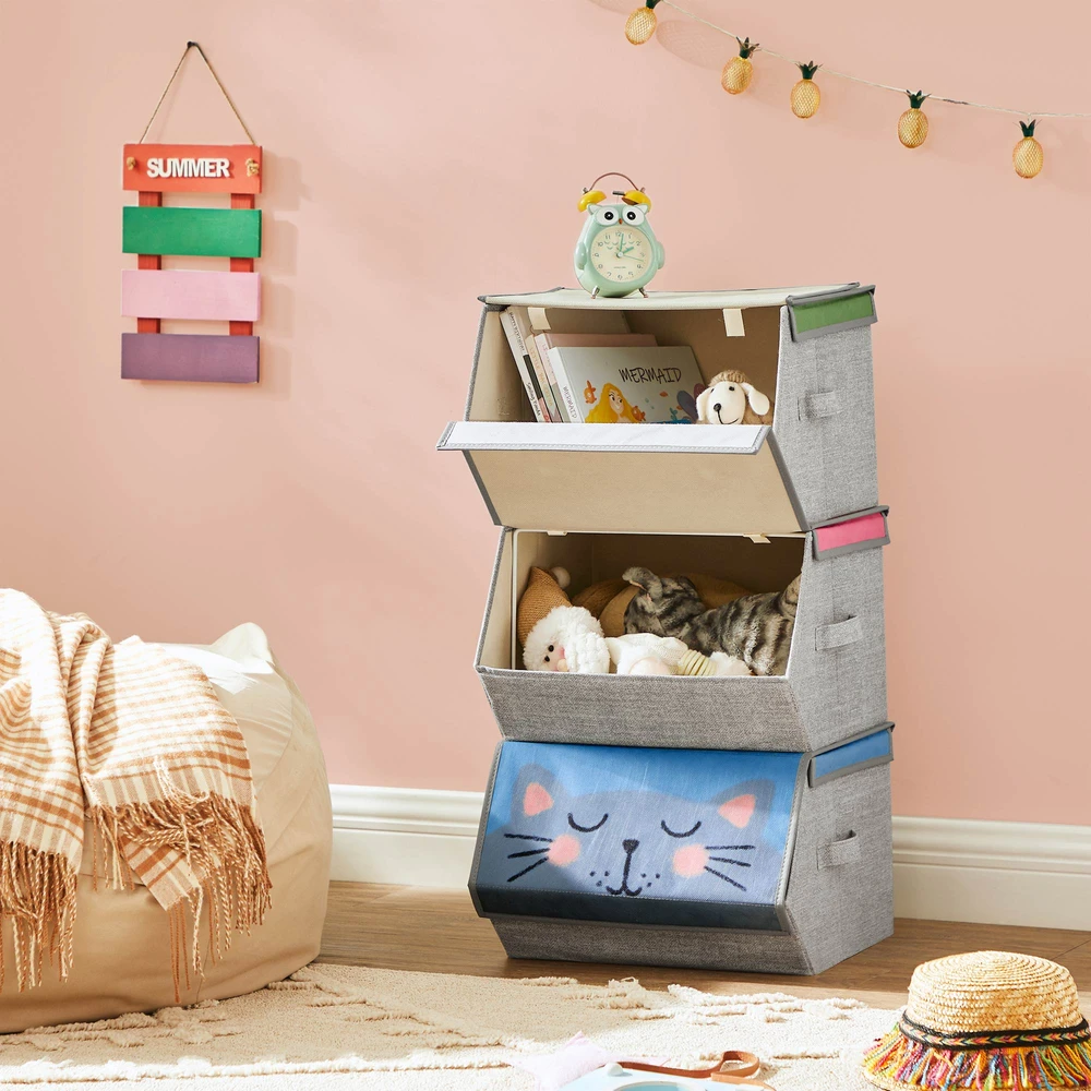 Songmics 3er Set Stoffboxen mit Deckel für Kinder