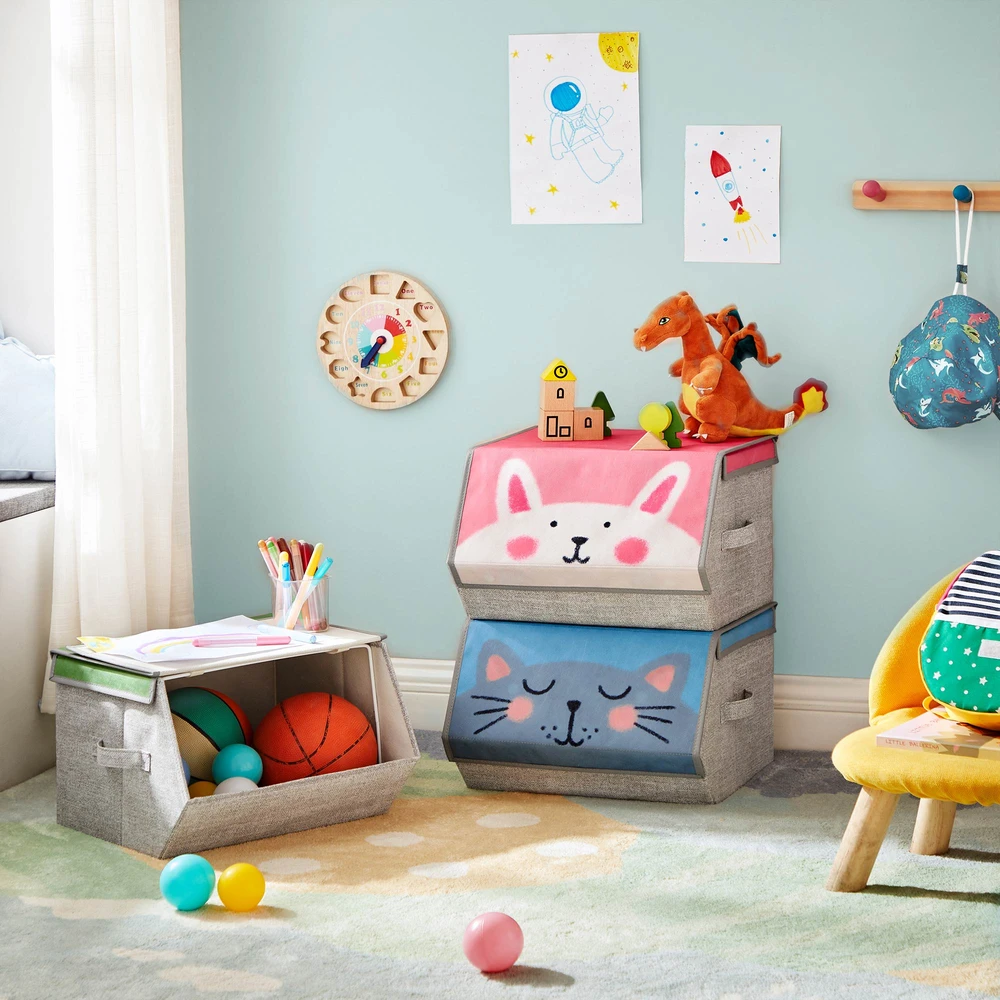 Songmics 3er Set Stoffboxen mit Deckel für Kinder