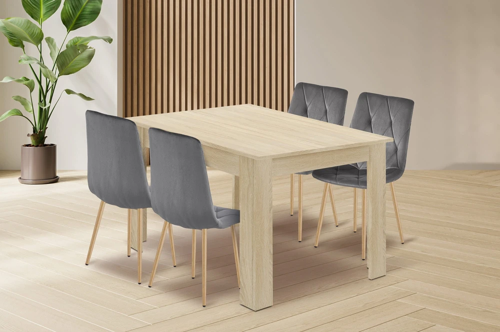 Lauko baldų komplektas Valora Baldų komplektas su stalu ir 4 kėdėmis, ąžuolo sonomos ir tamsiai pilkos spalvos, 120 × 80 × 75 cm, 5 vnt.