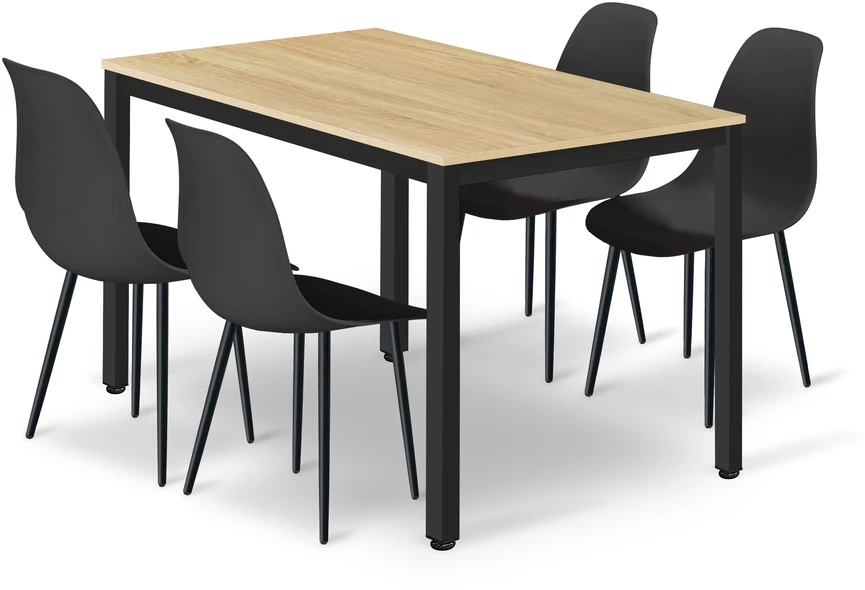 Lauko baldų komplektas Valora Baldų komplektas TESSA su 4 kėdėmis, ąžuolo sonoma / juoda, 120 × 60 × 75 cm