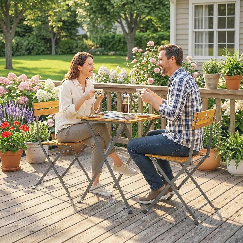 Lauko baldų komplektas Bistro komplektas Teak 3 vnt.