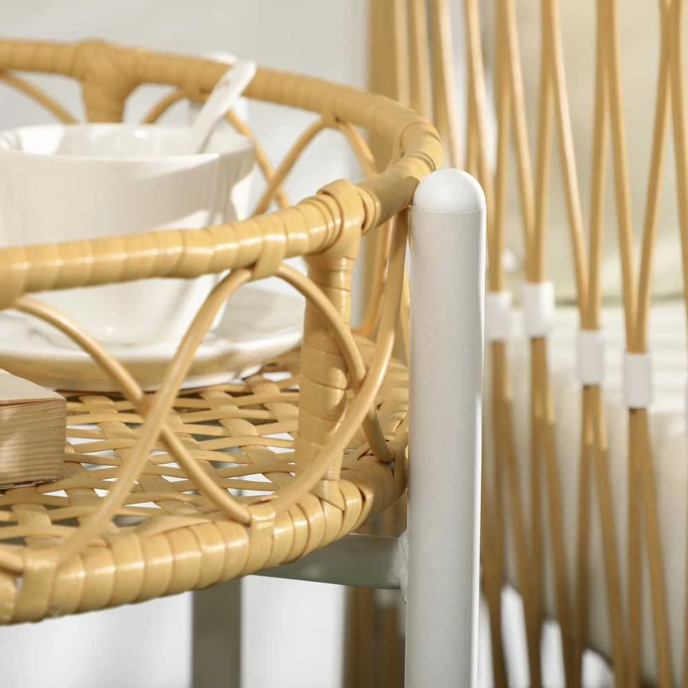 Lauko baldų komplektas Outsunny 3 dalių rataninių sodo baldų komplektas, sodo baldai su 2 kėdėmis, žurnaliniu staliuku, balkono baldų rinkinys su pagalvėlėmis, balkonui, terasai, geltona+kreminė spalva