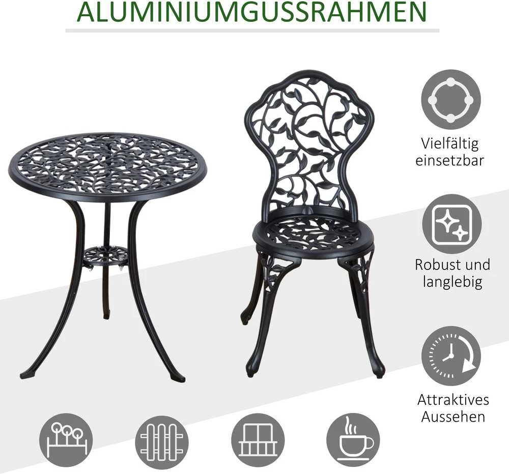 Lauko baldų komplektas Outsunny bistro komplektas 2 asmenims, balkono baldų komplektas, bistro stalas su 2 kėdėmis, juodas