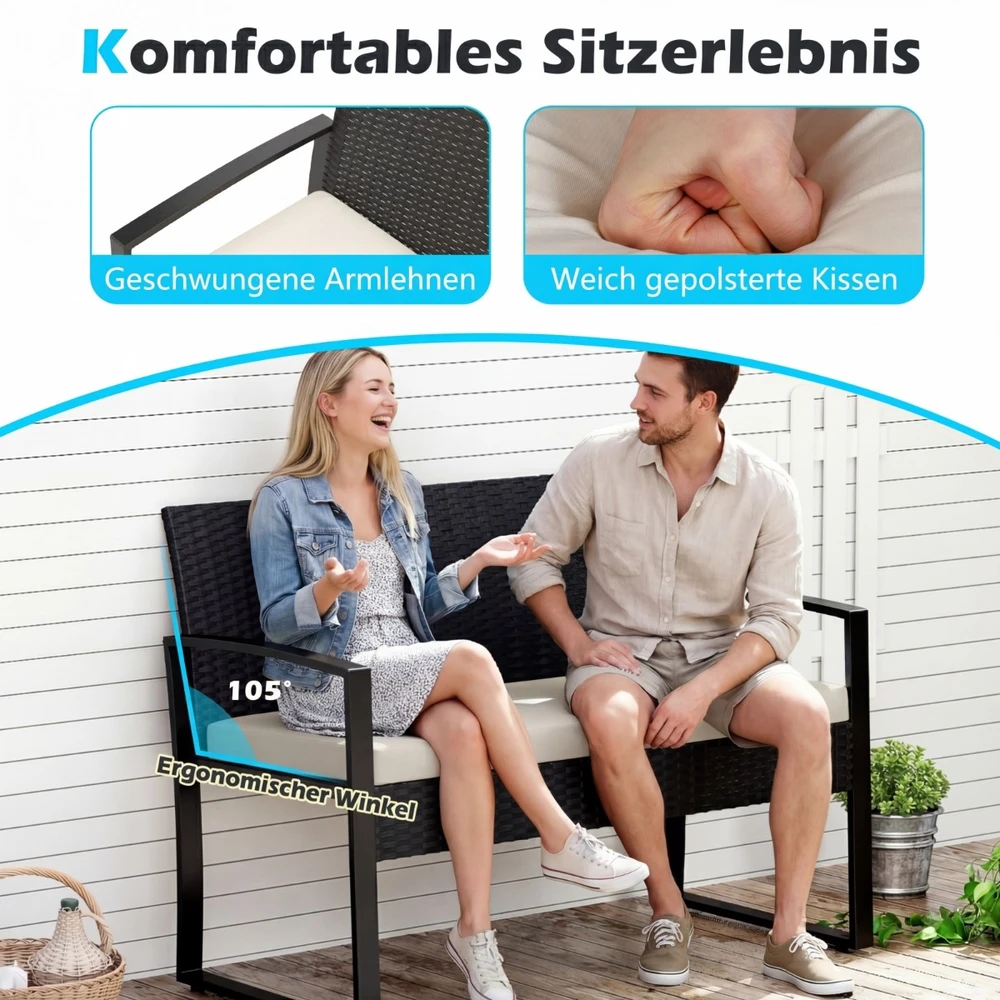 Lauko baldų komplektas juodas ratanas 5 vnt.