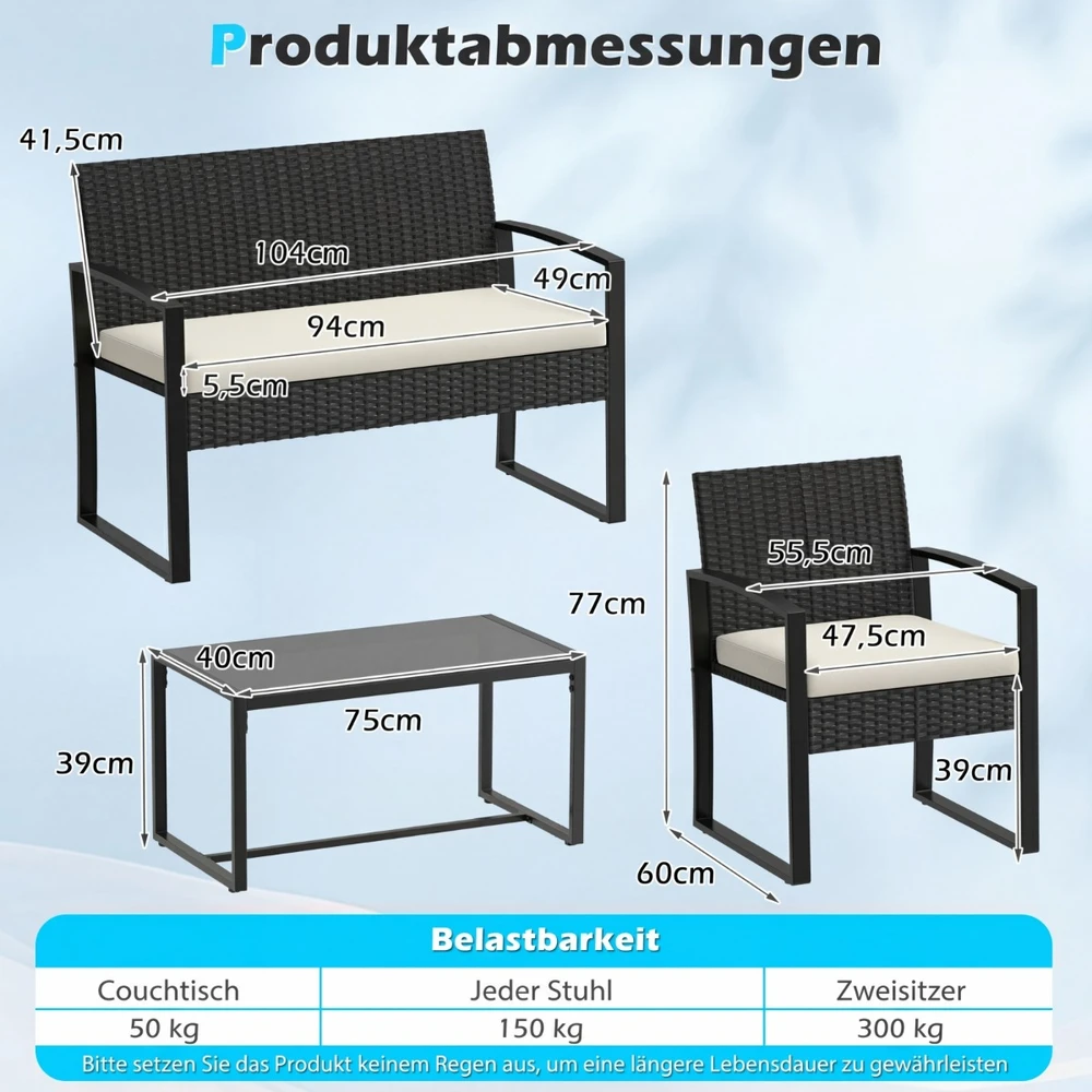 Lauko baldų komplektas juodas ratanas 5 vnt.