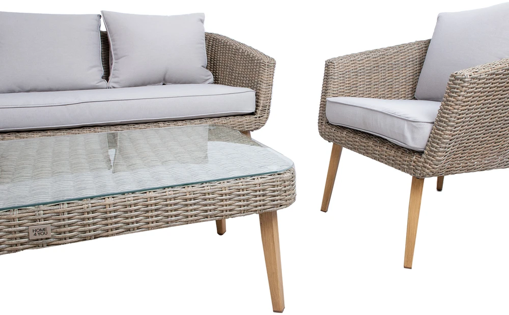 Lauko baldų komplektas Home4You Sodo baldų komplektas NORVEGIJA kavos staliukas, sofa, 2 kėdės