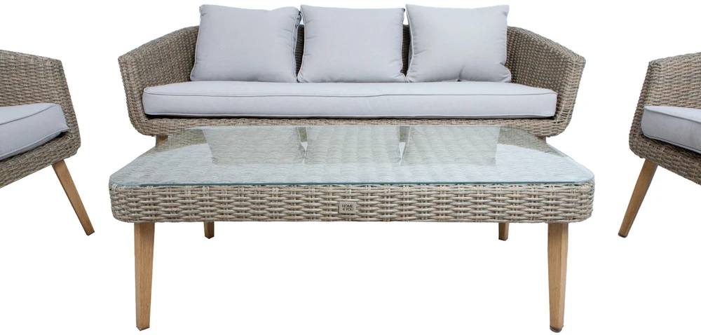 Lauko baldų komplektas Home4You Sodo baldų komplektas NORVEGIJA kavos staliukas, sofa, 2 kėdės