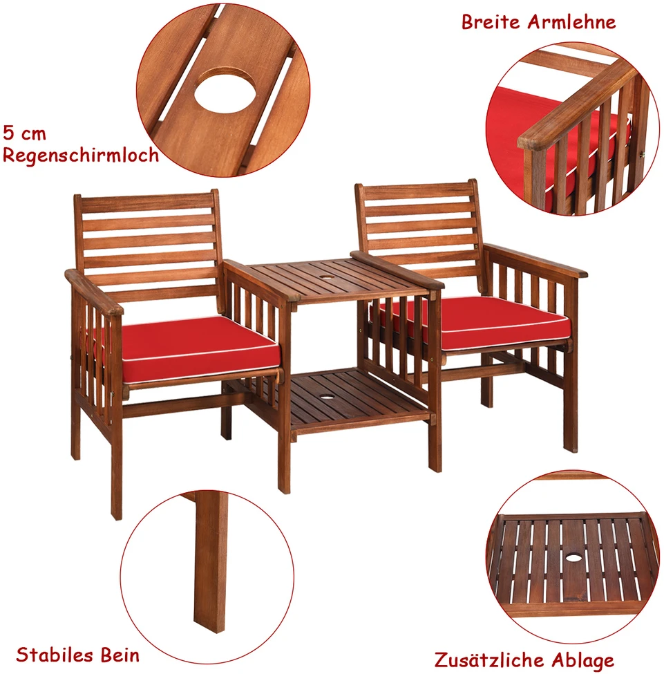 Lauko baldų komplektas raudonas 3 vnt.