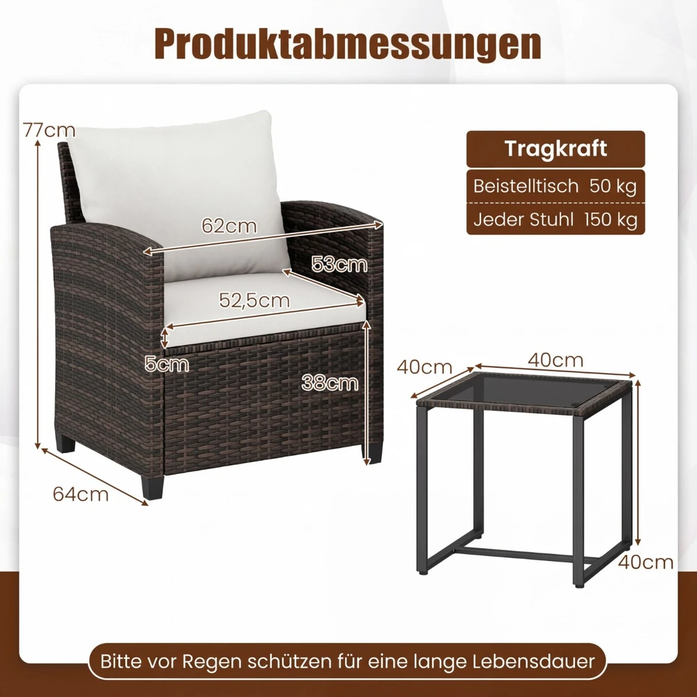 Lauko baldų komplektas rudas 3 vnt.