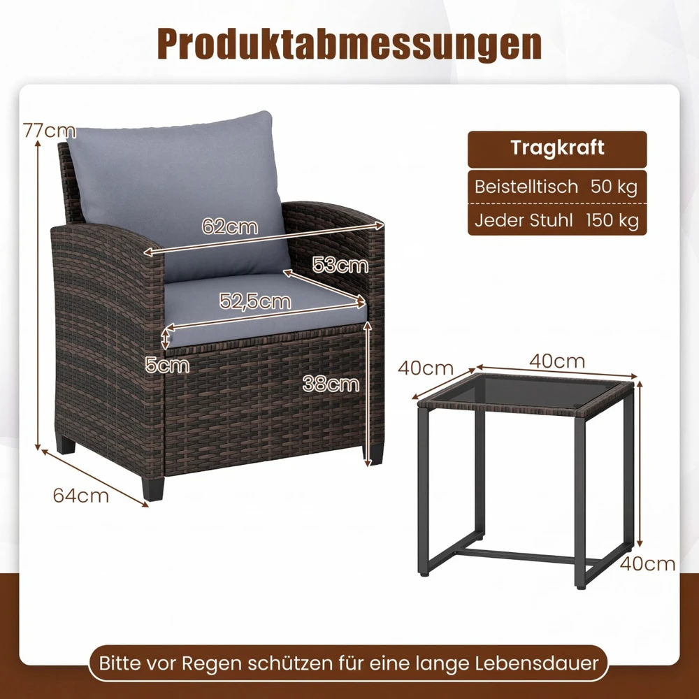 Lauko baldų komplektas rudas 3 vnt.
