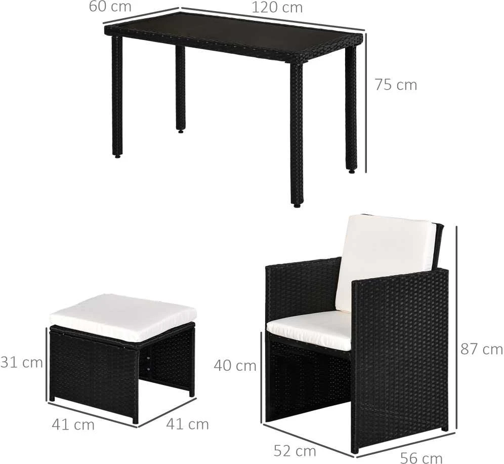 Lauko baldų komplektas Outsunny poliratano valgomojo baldų komplektas, 11 dalių, su pagalvėlėmis, juodas