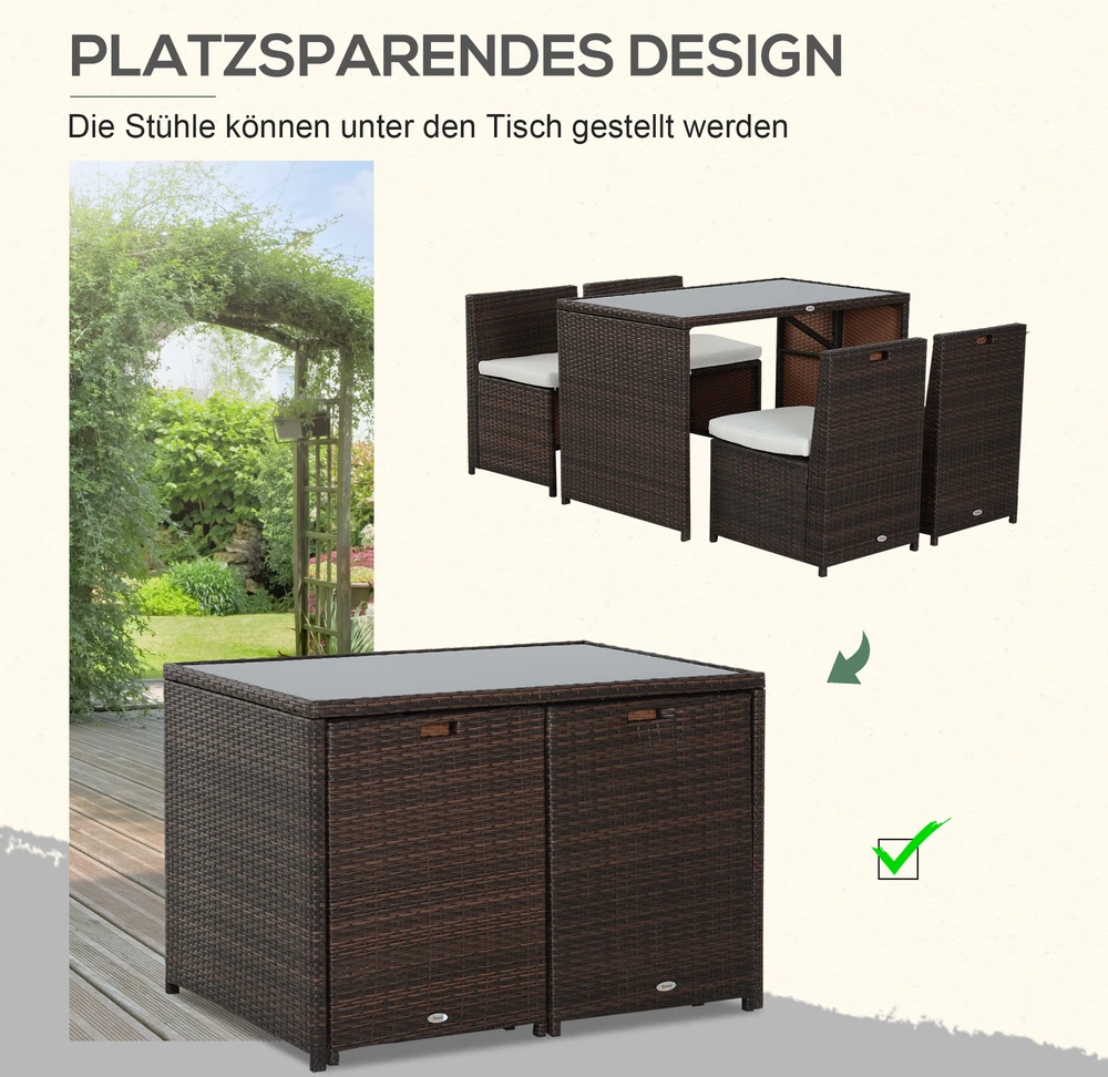 Lauko baldų komplektas Outsunny 5 dalių polirotango sodo baldų komplektas