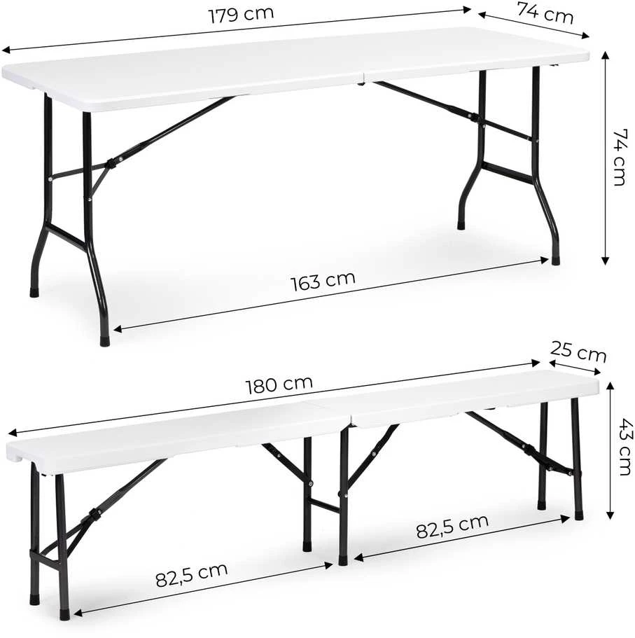 MultiGarden Maitinimo stalas 180cm + 2 suolai baltos spalvos banketinis komplektas