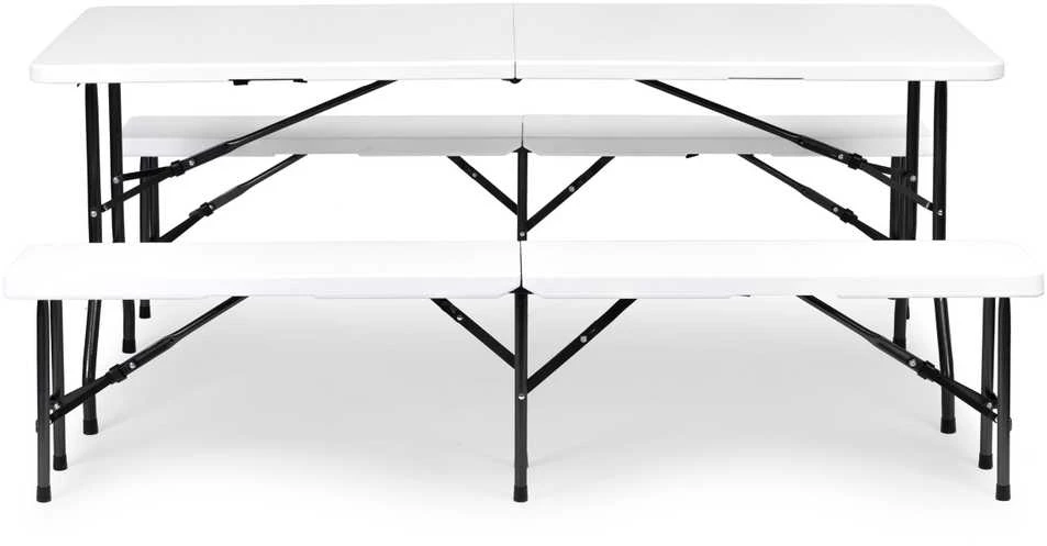 MultiGarden Maitinimo stalas 180cm + 2 suolai baltos spalvos banketinis komplektas
