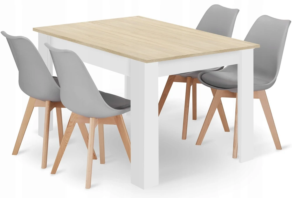 Lauko baldų komplektas Leobert Stalo ir 4 kėdžių komplektas MARK, Sonoma ąžuolo, baltos ir pilkos spalvų, 120 × 80 cm