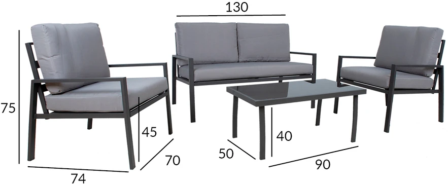 Lauko baldų komplektas Home4You Sodo baldų komplektas TIFTON stalas, sofa, 2 kėdės
