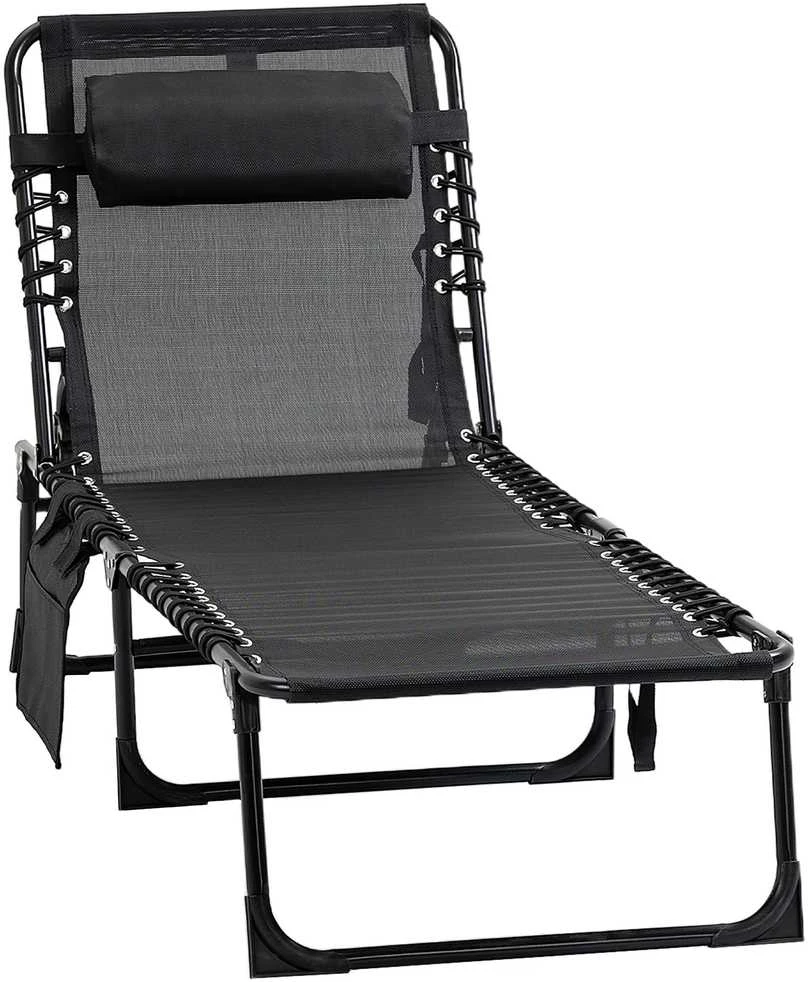 Bez Marki Outsunny sulankstomas gultas, sodo gultas su reguliuojamu atlošu (5 padėtys), nuimama galvos atrama, šonine kišene, audinio užvalkalu ir plieniniu rėmu, 185 x 58 x 30 cm, juodas