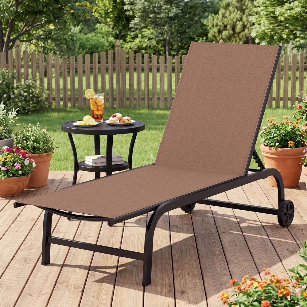 Lauko gultas su ratukais ir 6 padėčių atlošu, rudas, 190–164 × 69 × 36–101 cm