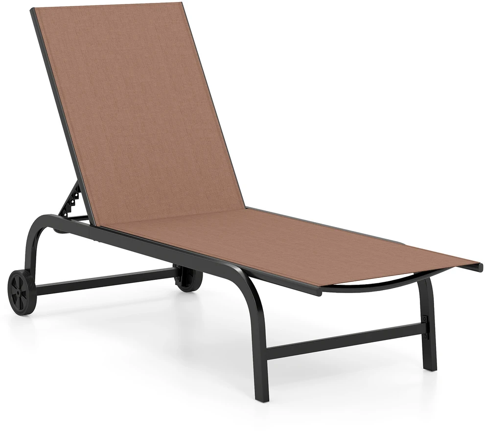 Lauko gultas su ratukais ir 6 padėčių atlošu, rudas, 190–164 × 69 × 36–101 cm