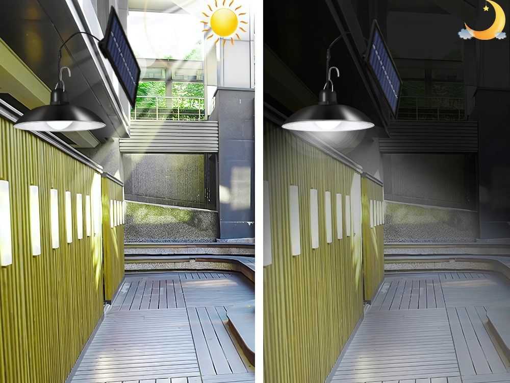 Lauko kabinama saulės lempa su LED ir nuotoliniu valdymu