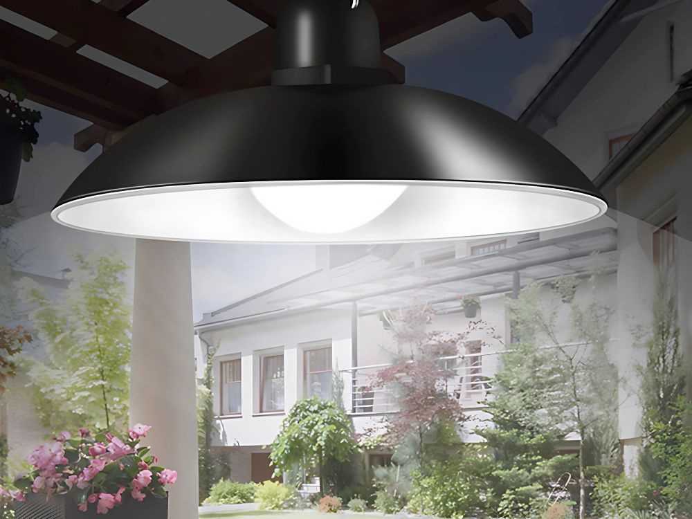 Lauko kabinama saulės lempa su LED ir nuotoliniu valdymu