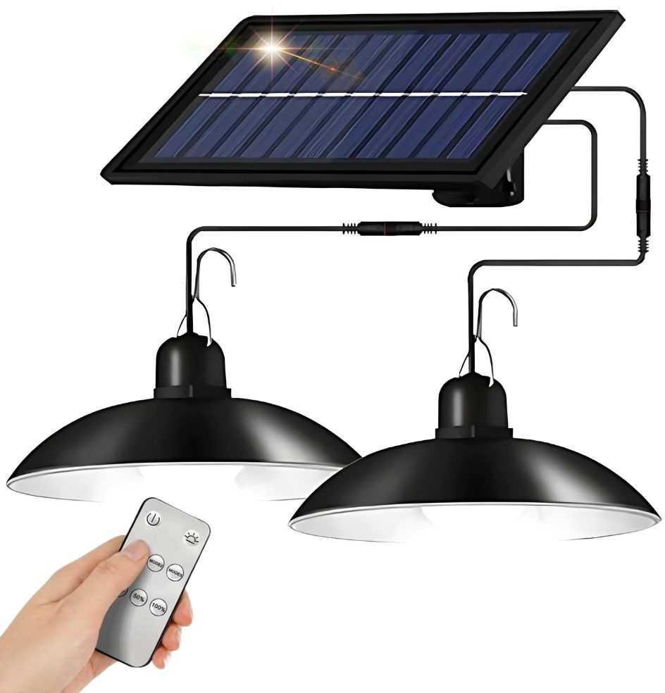 Lauko kabinama saulės lempa su LED ir nuotoliniu valdymu
