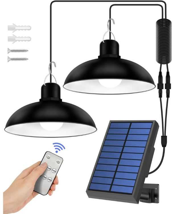 Lauko kabinama saulės lempa su LED ir nuotoliniu valdymu