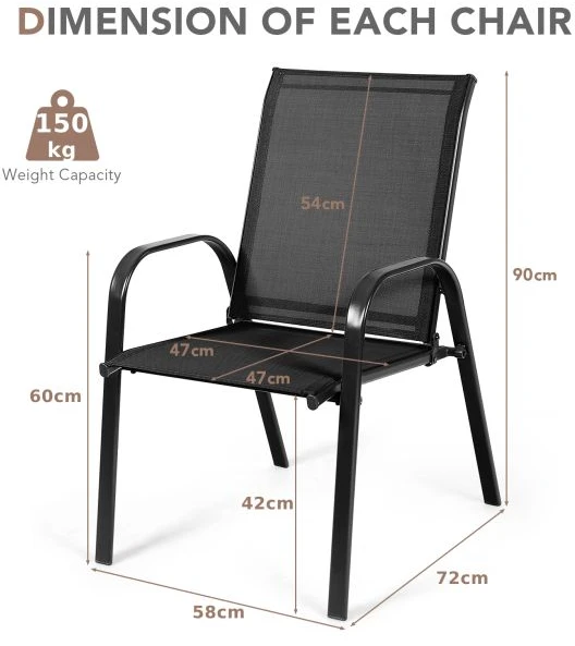 Lauko kėdė juoda 2 vnt.