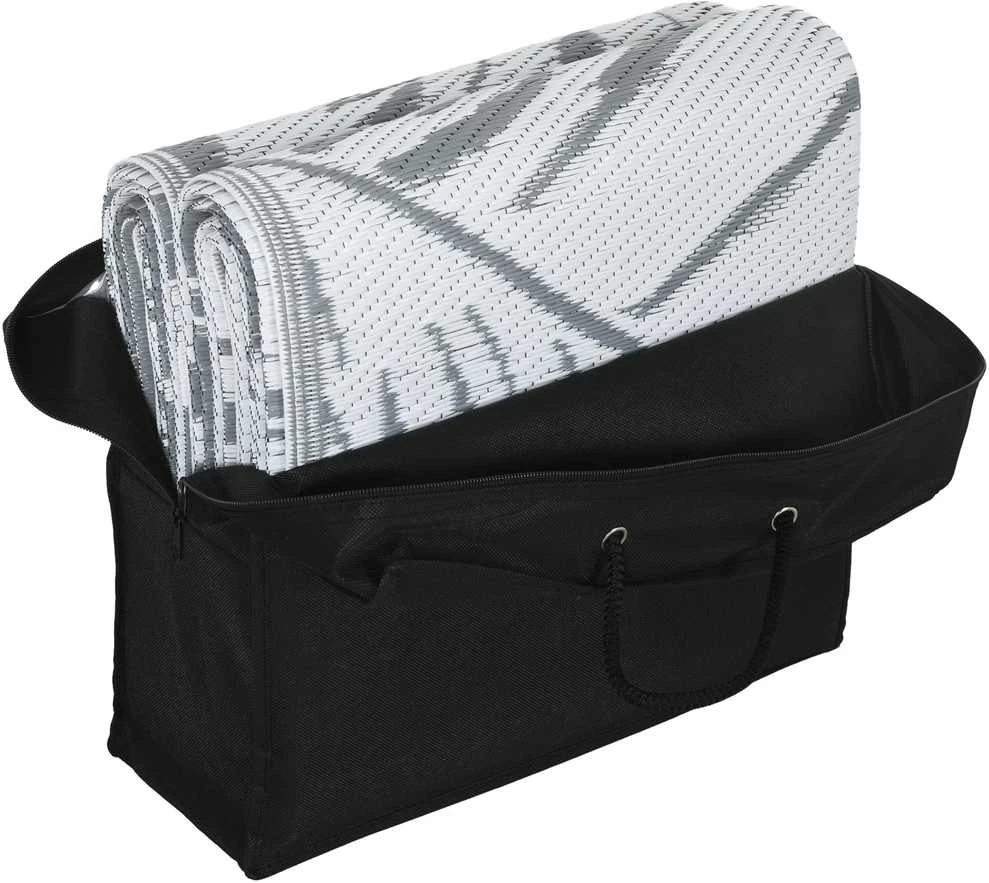 Lauko kilimas Outsunny, atsparus oro sąlygoms plastikinis kilimas, dvipusis dizainas balkonui ir terasai, pilka+balta, 182x274cm