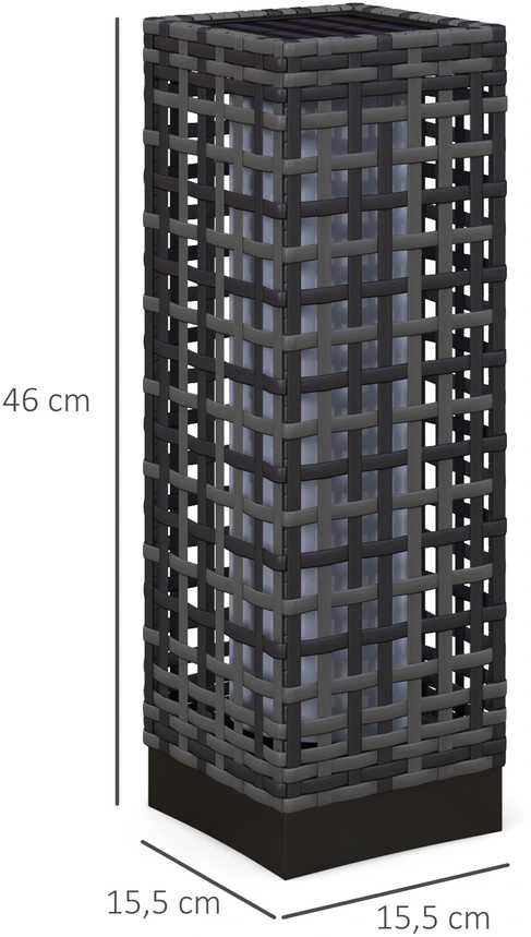 Outsunny saulės energija maitinamas šviestuvas, rotango saulės lempa, vandeniui atsparus takelio šviestuvas su šviesos jutikliu, automatinė LED sodo lempa, lauko šviestuvas balkonui, plienas, pilkas