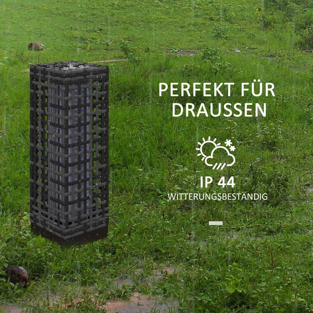 Outsunny saulės energija maitinamas šviestuvas, rotango saulės lempa, vandeniui atsparus takelio šviestuvas su šviesos jutikliu, automatinė LED sodo lempa, lauko šviestuvas balkonui, plienas, pilkas