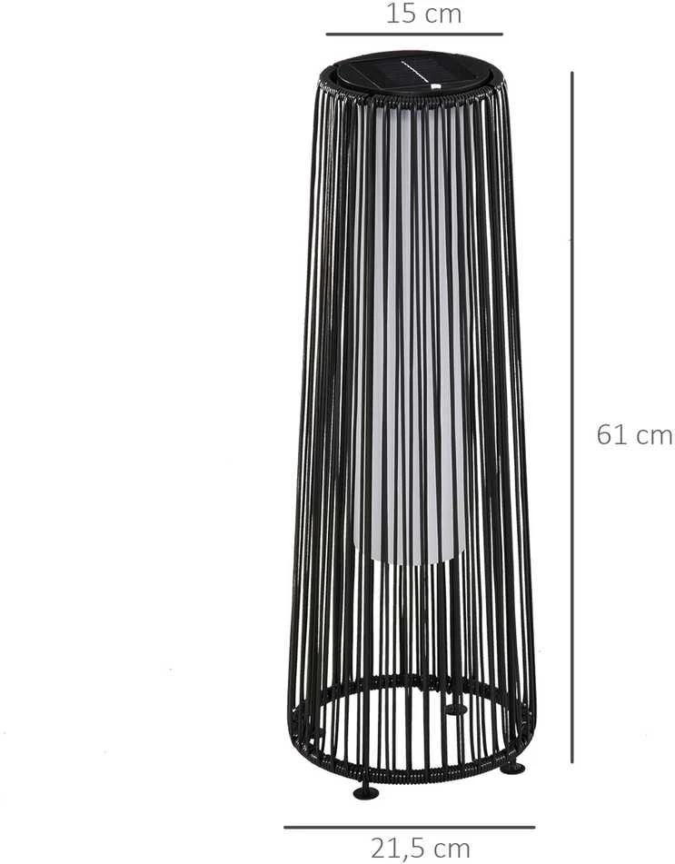 Outsunny saulės elementais varoma sodo lempa, atsparus vandeniui šviestuvas su jutikliu, automatinis LED, juodas, 21,5 x 21,5 x 61 cm