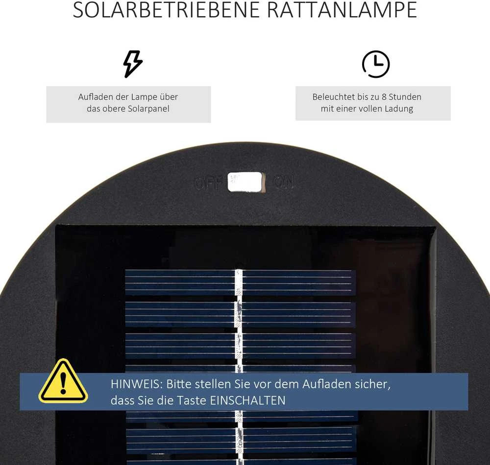 Outsunny saulės elementais varoma sodo lempa, atsparus vandeniui šviestuvas su jutikliu, automatinis LED, juodas, 21,5 x 21,5 x 61 cm