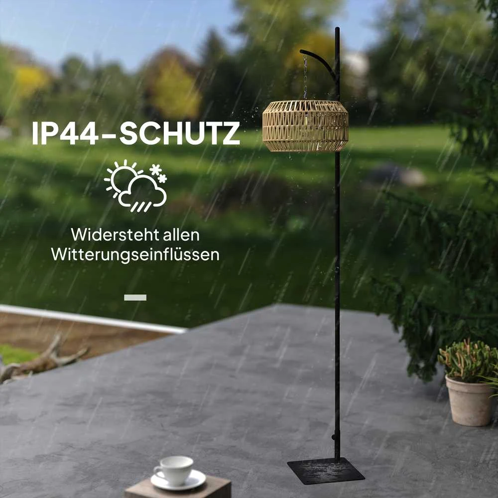 Outsunny saulės energija varoma rotango grindų lempa, saulės šviestuvai su šviesos jutikliu, automatinis boho stiliaus saulės šviestuvas, IP44 atsparus vandeniui, lauko žibintas sodui, balkonui, kiemui
