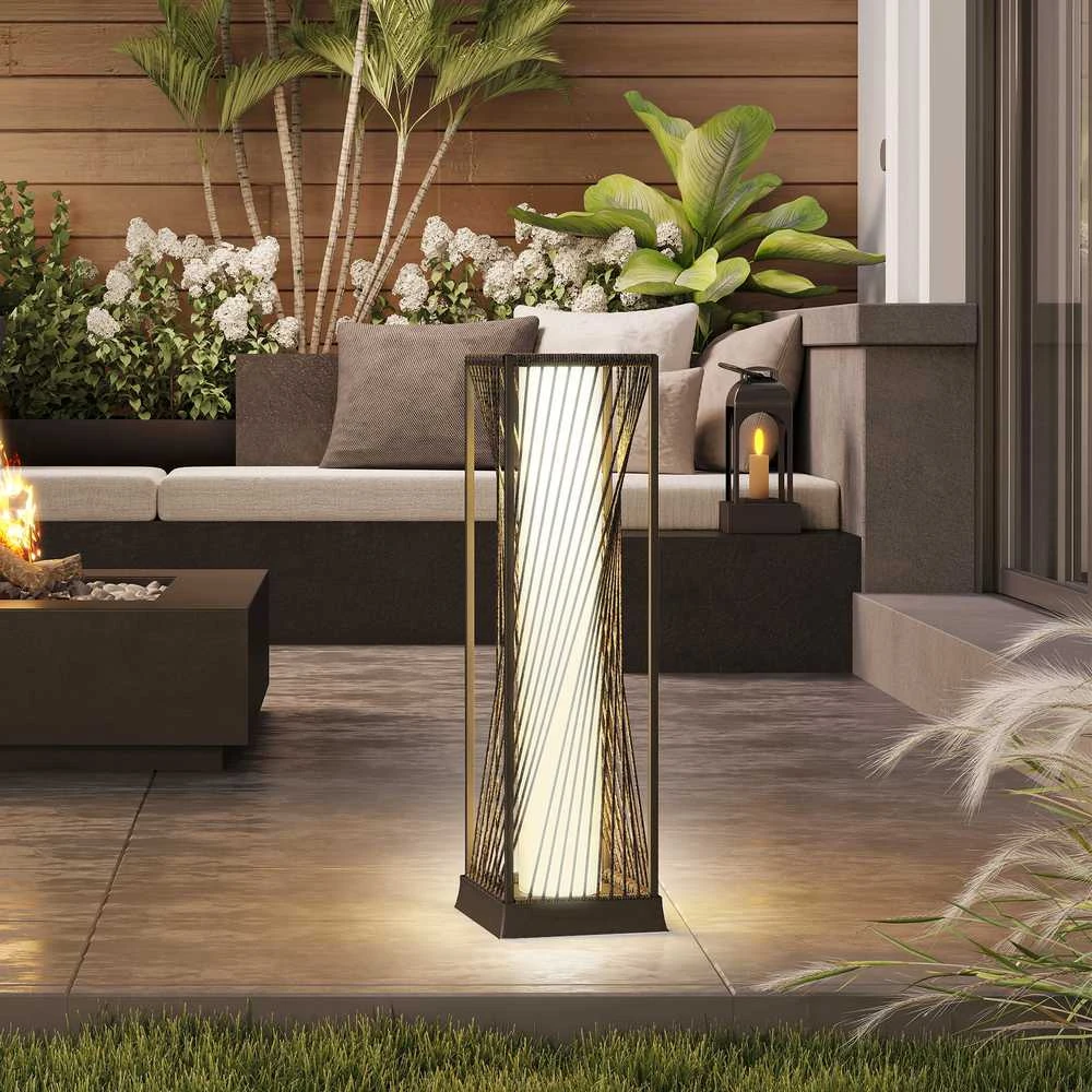 "Outsunny" saulės grindų lempa iš rotango su šviesos jutikliu 25 LED saulės lempos boho stiliaus IP44 vandeniui atspari saulės lempa saulės lempa lauko lempa įkraunamas saulės žibintas sodo balkonui lauko vejos kiemui
