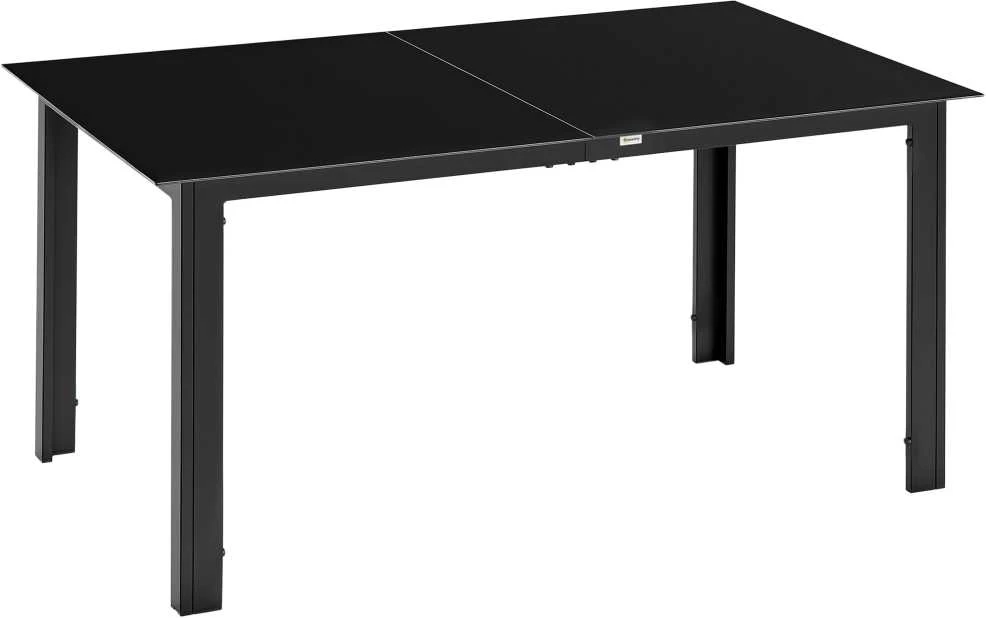 Outsunny sodo stalas, lauko valgomojo stalas 6 asmenims, terasos stalas su stikliniu stalviršiu, aliuminio vakarėlių stalas, balkono stalas, juodas, 150 x 90 x 74 cm